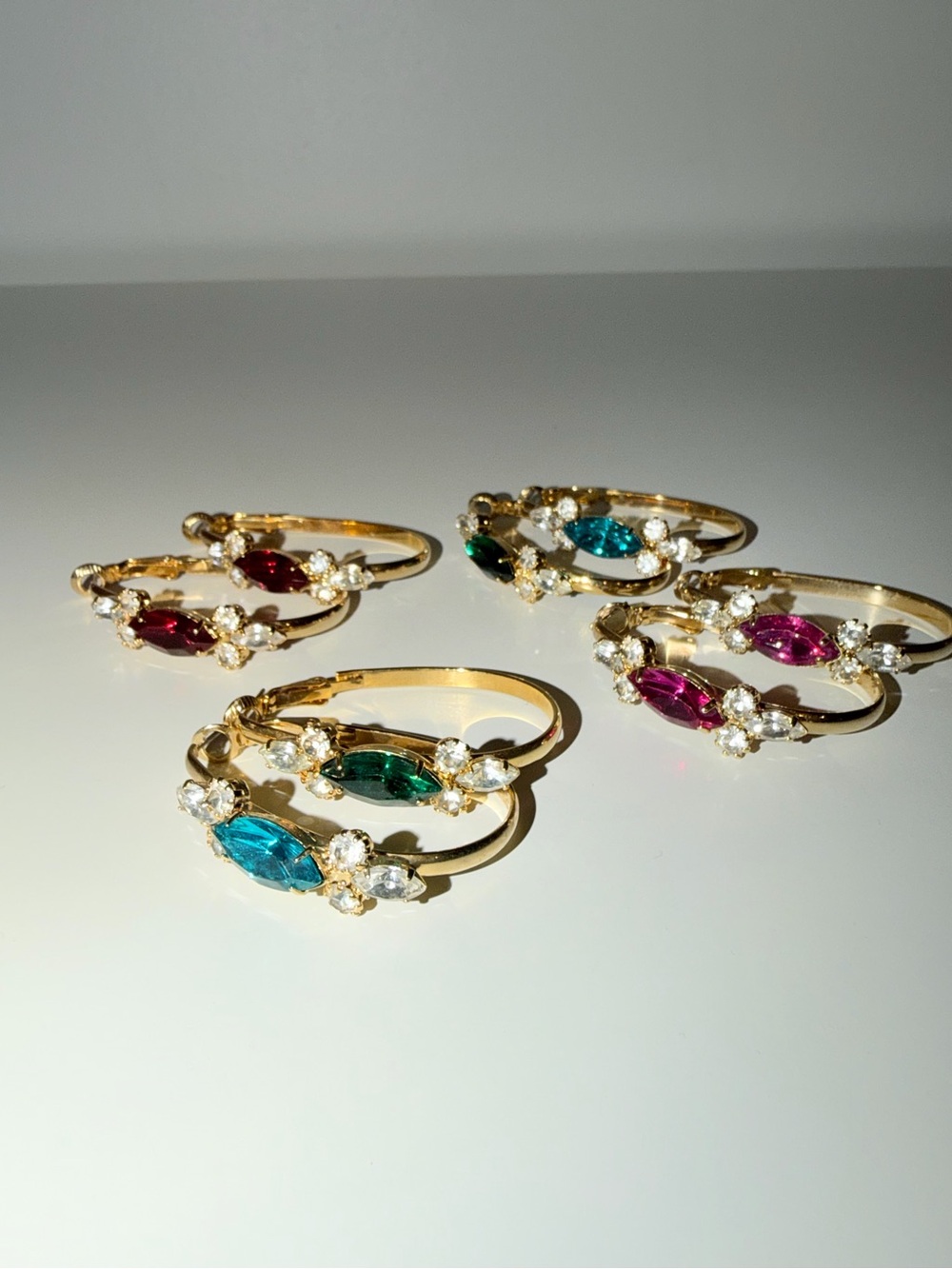 4 Pair Gold-Tone With Multi-Color Marquise Crystal Pierced Hoop Earrings